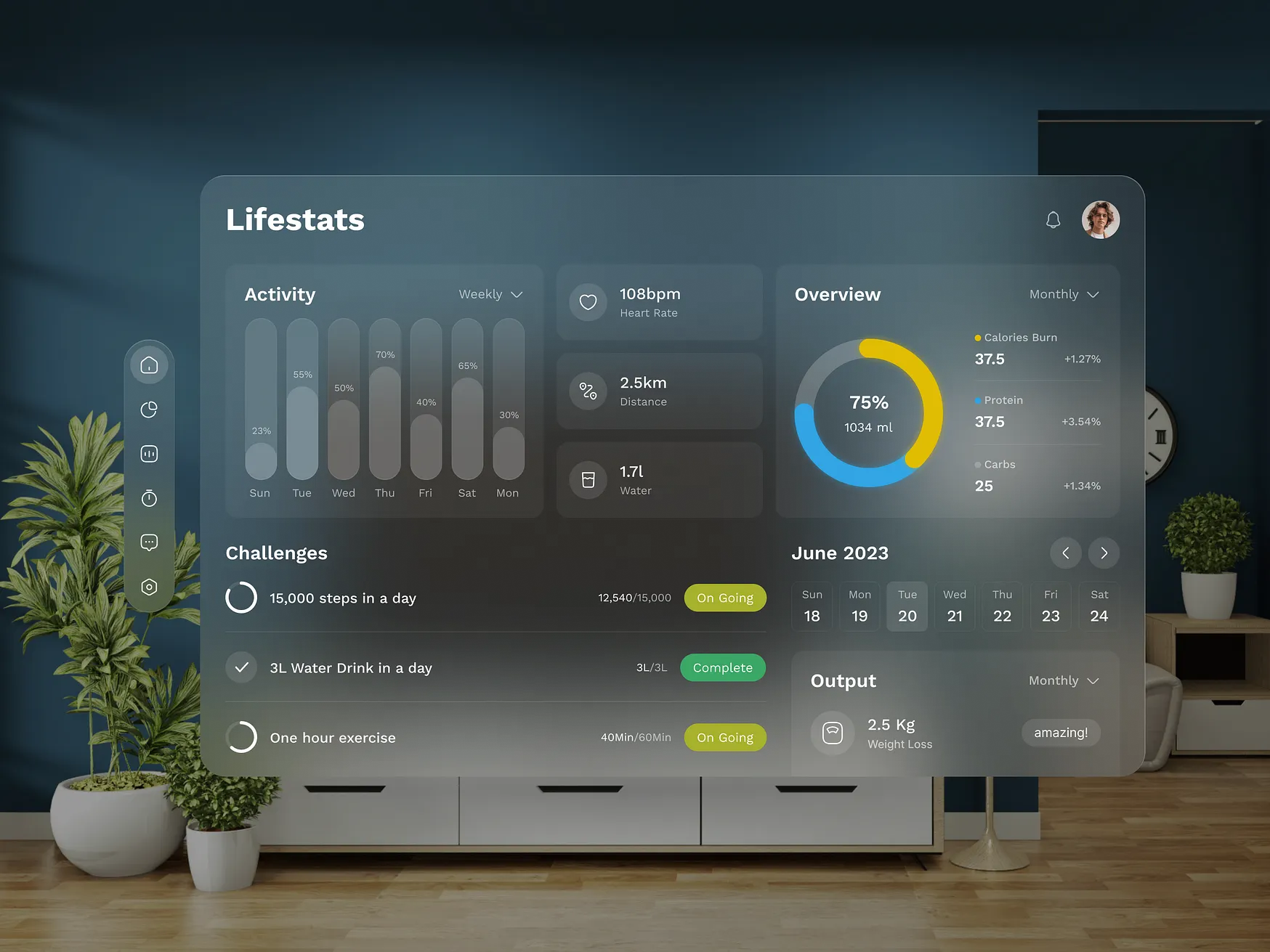Apple Vision Pro LifeStats Tableau de Bord de la Santé
